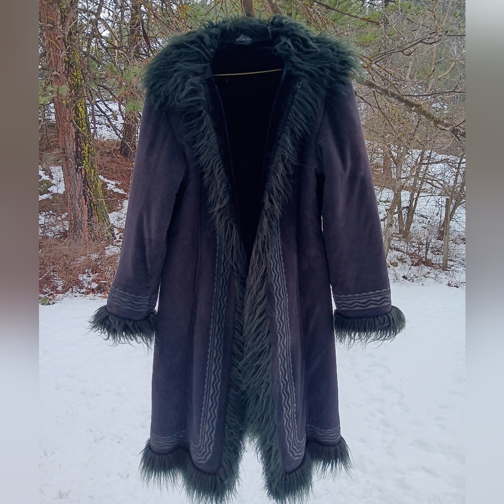 Penny Lane Faux Suede & Fur Black Coat